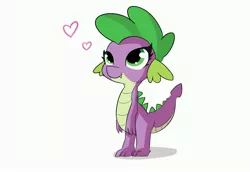 Size: 4096x2825 | Tagged: safe, artist:tjpones, derpibooru import, spike, dragon, barb, barbabetes, cute, cute little fangs, dragoness, fangs, female, floating heart, heart, image, jpeg, rule 63, rule63betes, simple background, solo, white background