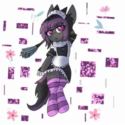 Size: 2289x2289 | Tagged: artist needed, suggestive, derpibooru import, oc, oc:mimicry, unofficial characters only, original species, clothes, dress, female, image, jpeg, maid, panties, simple background, socks, solo, striped socks, underwear, white background