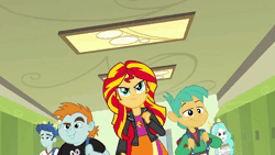 Size: 852x480 | Tagged: safe, derpibooru import, edit, edited screencap, screencap, snails, snips, sunset shimmer, equestria girls, equestria girls (movie), animated, gif, hallway, image, it's coming right at us, slowed down, walking