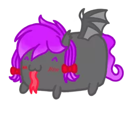 Size: 1080x1080 | Tagged: safe, artist:captshowtime, derpibooru import, oc, oc:nocturnal grapes, unofficial characters only, bat pony, pony, blushing, bow, chibi, commission, cute, food, icon, image, long tongue, png, ponysona, potato, ribbon, simple background, solo, tongue out, transparent background, ych result, your character here