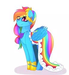 Size: 1836x1989 | Tagged: safe, artist:aaa-its-spook, derpibooru import, rainbow dash, pegasus, pony, clothes, dignified wear, dress, eyebrows visible through hair, gala dress, image, png, rainbow dash always dresses in style, simple background, smiling, solo, white background