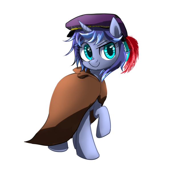 Size: 2824x2640 | Tagged: safe, artist:ce2438, derpibooru import, oc, oc:moonlight toccata, unofficial characters only, pony, unicorn, clothes, female, hat, image, png, raised hoof, simple background, solo, transparent background