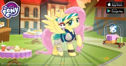 Size: 1200x630 | Tagged: safe, derpibooru import, official, angel bunny, fluttershy, pegasus, pony, rabbit, my little pony: the movie, alternate hairstyle, animal, bandana, clothes, duo, eyepatch, female, gameloft, golden horseshoe hotel, image, male, mare, outfit, pirate, pirate fluttershy, png, raised hoof, smiling, smirk, spread wings, wings