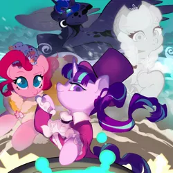 Size: 2048x2048 | Tagged: safe, artist:tingsan, derpibooru import, applejack, pinkie pie, princess luna, snowfall frost, spirit of hearth's warming past, spirit of hearth's warming presents, spirit of hearth's warming yet to come, starlight glimmer, pony, unicorn, a hearth's warming tail, cauldron, clothes, colored pupils, female, hat, high res, image, jpeg, looking at you, mare, top hat
