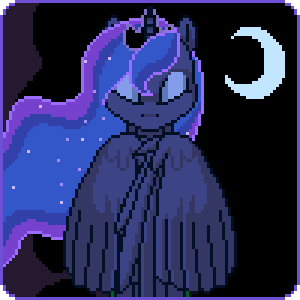 Size: 300x300 | Tagged: safe, artist:imreer, derpibooru import, princess luna, oc, alicorn, pony, unicorn, animated, blinking, commission, duo, ethereal mane, female, gif, horn, image, jewelry, lidded eyes, male, mare, peytral, pixel art, spread wings, stallion, starry mane, tiara, unicorn oc, wings, ych result