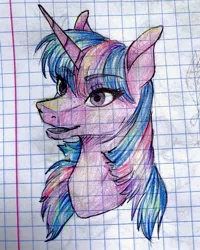 Size: 1080x1351 | Tagged: safe, artist:moona_lou, derpibooru import, twilight sparkle, pony, unicorn, bust, female, graph paper, image, jpeg, mare, solo, traditional art, unicorn twilight