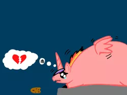 Size: 2048x1536 | Tagged: safe, artist:artmama113, derpibooru import, oc, unofficial characters only, alicorn, pony, alicorn oc, blue background, cookie, fat, food, heartbreak, horn, image, jpeg, male, obese, pictogram, simple background, solo, stallion, teary eyes, wings