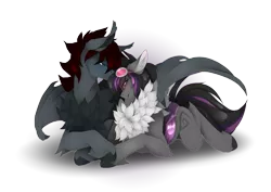 Size: 2903x2054 | Tagged: safe, artist:taiga-blackfield, derpibooru import, oc, oc:mimicry, unofficial characters only, bat pony, pony, duo, image, png, simple background, transparent background