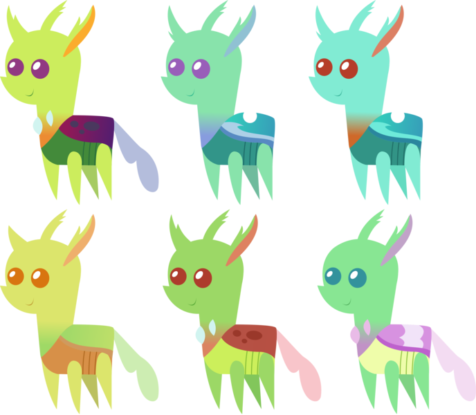 Size: 3366x2936 | Tagged: safe, artist:sketchmcreations, derpibooru import, arista, clypeus, cornicle, frenulum (character), soupling, changedling, changeling, pony, to where and back again, image, png, pointy ponies, simple background, transparent background, vector