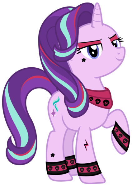 Size: 1500x2122 | Tagged: safe, artist:sketchmcreations, derpibooru import, starlight glimmer, pony, unicorn, clothes, edgelight glimmer, eyeshadow, female, gameloft, gameloft interpretation, image, makeup, mane highlights, mare, png, raised hoof, scarf, simple background, smiling, transparent background, vector, wristband