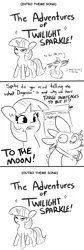 Size: 1024x3032 | Tagged: safe, artist:tjpones, derpibooru import, edit, spike, twilight sparkle, dragon, pony, unicorn, bitcoin, black and white, cryptocurrency, current events, dialogue, dogecoin, duo, female, grayscale, grimbo, image, lineart, male, mare, monochrome, mortgage, png, scroll, simple background, to the moon, unicorn twilight, white background