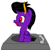 Size: 203x196 | Tagged: safe, artist:maverickmam, derpibooru import, oc, oc:dark blaze, unofficial characters only, pony, animated, base used, gif, horn, horns, image, multiple horns, open mouth, simple background, smiling, solo, spinning, transparent background, tricorn, turntable pony, wings