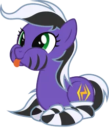 Size: 1561x1828 | Tagged: safe, artist:lightning stripe, derpibooru import, oc, oc:lightning stripe, earth pony, pony, derpibooru community collaboration, 2021 community collab, :p, black and white mane, clothes, cross-eyed, cute, derpibooru exclusive, eyelashes, female, green eyes, image, makeup, mare, ocbetes, png, ponyloaf, puffy cheeks, purple coat, show accurate, silly, simple background, socks, solo, striped socks, stripes, tongue out, transparent background, two toned mane, two toned tail, vector