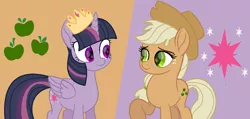 Size: 1154x550 | Tagged: safe, artist:moonlight-grey-bases, artist:venomous-cookietwt, derpibooru import, mean applejack, mean twilight sparkle, alicorn, earth pony, pony, my little pony: the movie, the mean 6, base used, clone, cowboy hat, crown, duo, female, freckles, hat, image, jewelry, mare, movie accurate, png, raised hoof, regalia, style emulation