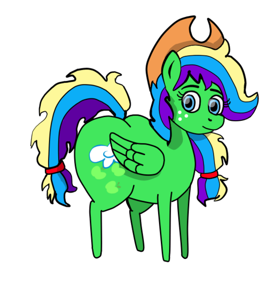 Size: 611x636 | Tagged: safe, artist:twistedscribble, derpibooru import, applejack, rainbow dash, oc, earth pony, pegasus, pony, butt, cowboy hat, cutie mark, extra thicc, female, flank, freckles, fusion, hat, image, mare, plot, png, ponytail, stetson, thicc ass