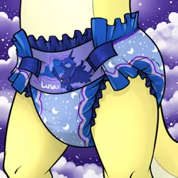 Size: 512x511 | Tagged: suggestive, artist:wen, derpibooru import, princess luna, barely pony related, complicated background, cresent moon, decorated diaper, diaper, diaper fetish, fetish, image, jpeg, moon, night, stars