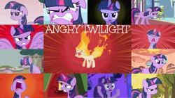 Size: 1280x722 | Tagged: safe, derpibooru import, edit, edited screencap, editor:quoterific, screencap, twilight sparkle, twilight sparkle (alicorn), alicorn, pony, unicorn, a canterlot wedding, applebuck season, bats!, feeling pinkie keen, once upon a zeppelin, over a barrel, testing testing 1-2-3, the crystal empire, the return of harmony, the ticket master, twilight's kingdom, angry, eyes closed, fire, glowing horn, golden oaks library, gritted teeth, horn, image, library, magic, nose in the air, open mouth, png, rain, rapidash twilight, royal guard, teeth, telekinesis, unicorn twilight