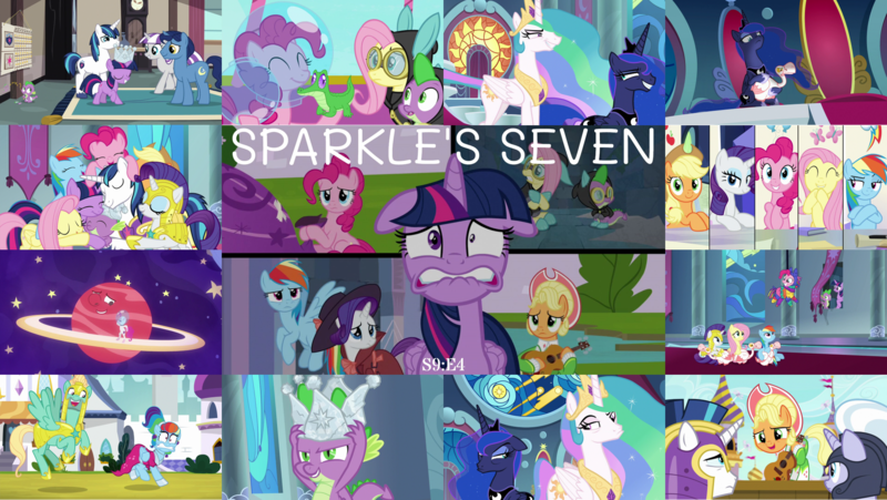 Size: 1968x1109 | Tagged: safe, derpibooru import, edit, edited screencap, editor:quoterific, screencap, applejack, fluttershy, gummy, night light, pinkie pie, princess celestia, princess luna, rainbow dash, rarity, shining armor, silver sable, spike, twilight sparkle, twilight sparkle (alicorn), twilight velvet, zephyr breeze, alicorn, bird, dragon, earth pony, goose, pegasus, pony, unicorn, sparkle's seven, apple chord, applejack's hat, armor, baby, baby dragon, baby spike, clothes, costume, cowboy hat, crown, dangerous mission outfit, detective rarity, eyes closed, female, filly, filly twilight sparkle, floppy ears, freakout, goggles, group hug, hard-won helm of the sibling supreme, hat, hoodie, hoof shoes, hug, image, jewelry, lip bite, male, mane seven, mane six, open mouth, png, regalia, royal guard, royal guard rarity, royal guard zephyr breeze, royal sisters, siblings, sisters, throne, unicorn twilight, winged spike, younger