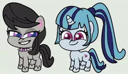 Size: 640x375 | Tagged: safe, artist:jadethepegasus, derpibooru import, octavia melody, sonata dusk, ponified, earth pony, pony, my little pony: pony life, cute, duo, equestria girls ponified, equestria girls to g4.5, female, g4 to g4.5, gray background, image, jpeg, lesbian, mare, shipping, simple background, sontavia