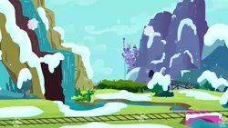 Size: 1280x720 | Tagged: safe, derpibooru import, screencap, hearth's warming eve (episode), background, canterlot, image, needs more jpeg, needs more pixels, no pony, png, railroad, scenic ponyville, snow