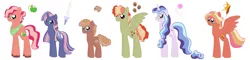 Size: 4989x1201 | Tagged: safe, artist:queenderpyturtle, derpibooru import, oc, oc:cavil cavalier, oc:chocolate trufflette, oc:dazzling diamond, oc:jonagold, oc:pippin, oc:silver knight, unofficial characters only, earth pony, pegasus, pony, unicorn, earth pony oc, female, horn, image, jpeg, male, mare, next generation, offspring, parent:applejack, parent:big macintosh, parent:cheese sandwich, parent:fancypants, parent:flam, parent:flash sentry, parent:fluttershy, parent:pinkie pie, parent:quibble pants, parent:rainbow dash, parent:rarity, parent:twilight sparkle, parents:cheesepie, parents:flamjack, parents:flashlight, parents:fluttermac, parents:quibbledash, parents:raripants, pegasus oc, simple background, stallion, unicorn oc, white background, wings