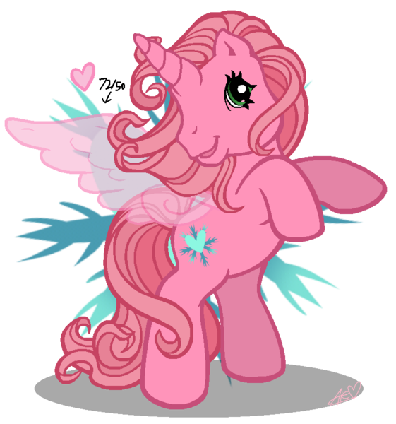 Size: 840x899 | Tagged: safe, artist:muhammad yunus, derpibooru import, ponified, alicorn, original species, pony, unicorn, season 4, aelita schaeffer, code lyoko, cute, cutie mark, female, g3, g3 style, heart, image, mare, png, simple background, smiling, solo, transparent background, transparent wings, wings