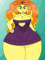 Size: 1932x2576 | Tagged: safe, artist:c_w, derpibooru import, adagio dazzle, equestria girls, breasts, busty adagio dazzle, cleavage, clothes, eyeshadow, hand on hip, image, impossibly large hips, jpeg, looking at you, makeup, nail polish, plump, smiling, smiling at you, sweater, thighs, thunder thighs, underboob, wide hips