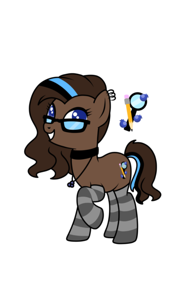 Size: 1024x1676 | Tagged: safe, artist:kb-gamerartist, derpibooru import, oc, oc:blueberry oatmeal, unofficial characters only, earth pony, pony, choker, clothes, ear piercing, earring, female, glasses, grin, image, jewelry, mare, multicolored hair, necklace, piercing, png, raised hoof, simple background, smiling, socks, solo, striped socks, transparent background