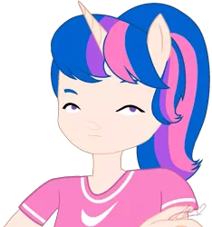 Size: 1243x1327 | Tagged: safe, artist:muhammad yunus, derpibooru import, oc, oc:hsu amity, unofficial characters only, alicorn, anthro, human, pony, base used, clothes, code lyoko, crossover, female, horn, image, looking at you, mare, missing accessory, no glasses, png, ponied up, simple background, solo, transparent background