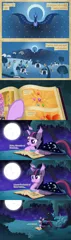 Size: 1024x3446 | Tagged: safe, artist:magister39, derpibooru import, nightmare moon, princess celestia, princess luna, twilight sparkle, bat pony, vampire, comic:the legend of the tyrant sun, bat ponified, book, comic, everfree forest, image, moon, night, night sky, png, race swap, sky, twibat, wulfen