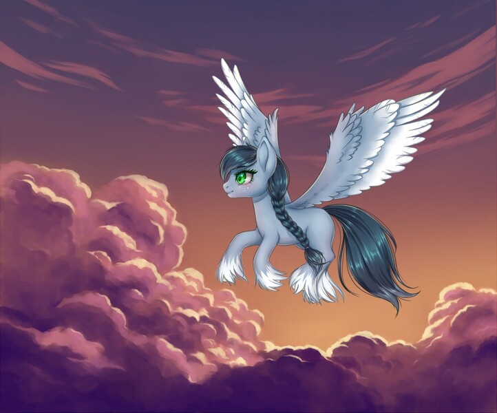 Size: 1280x1064 | Tagged: safe, artist:winnigrette, derpibooru import, oc, unofficial characters only, pegasus, pony, cloud, commission, digital art, female, flying, hooves, image, jpeg, mare, sky, solo, spread wings, tail, wings, ych result