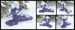 Size: 4350x1754 | Tagged: safe, artist:peruserofpieces, derpibooru import, rolling thunder, pegasus, pony, beanie (plushie), female, image, irl, lying down, mare, photo, plushie, png, prone, snow, sploot, the washouts, tree, wings