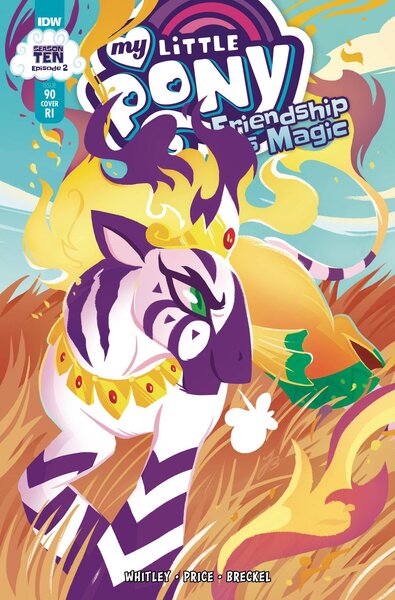 Size: 1349x2047 | Tagged: safe, artist:justasuta, derpibooru import, idw, zebra, spoiler:comic, spoiler:comic90, comic, comic cover, cover, crown, fire, image, jewelry, jewels, jpeg, kanga (clothing), male, my little pony logo, prince abraxas, regalia, retailer incentive, season 10, solo, variant