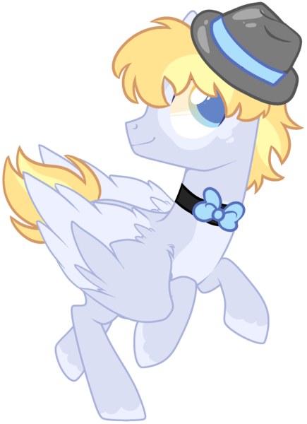 Size: 1632x2250 | Tagged: safe, artist:kurosawakuro, derpibooru import, oc, unofficial characters only, pegasus, pony, bowtie, hat, image, male, offspring, parent:derpy hooves, parent:doctor whooves, parents:doctorderpy, png, simple background, solo, stallion, transparent background, trilby