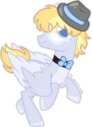 Size: 1632x2250 | Tagged: safe, artist:kurosawakuro, derpibooru import, oc, unofficial characters only, pegasus, pony, bowtie, hat, image, male, offspring, parent:derpy hooves, parent:doctor whooves, parents:doctorderpy, png, simple background, solo, stallion, transparent background, trilby