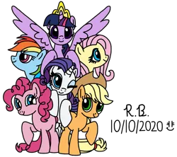 Size: 1203x1066 | Tagged: safe, artist:royalsmurf, artist:smurfettyblue, derpibooru import, applejack, fluttershy, pinkie pie, rainbow dash, rarity, twilight sparkle, alicorn, date, happy anniversary, happy birthday mlp:fim, image, mane six, mlp fim's tenth anniversary, png, signature, simple background, transparent background, twilight sparkle (alicorn)