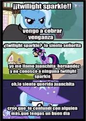 Size: 480x675 | Tagged: safe, derpibooru import, trixie, twilight sparkle, magic duel, comic, image, jpeg, spanish, text, translated in the comments