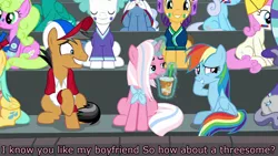 Size: 1920x1080 | Tagged: suggestive, derpibooru import, edit, edited screencap, screencap, clear sky, quibble pants, rainbow dash, pony, common ground, caption, image, image macro, imminent sex, imminent threesome, png, text