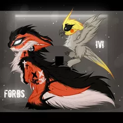 Size: 1080x1080 | Tagged: safe, alternate version, artist:_b.r.a.z.z.e.r.s__, derpibooru import, oc, unofficial characters only, bird, cockatiel, monster pony, chest fluff, duo, fluffy, hoof fluff, image, jpeg