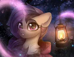 Size: 2000x1550 | Tagged: safe, artist:reterica, derpibooru import, oc, oc:topsy turvy, unofficial characters only, pony, unicorn, chest fluff, female, image, jpeg, lantern, magic, mare, night, palindrome get, solo, telekinesis