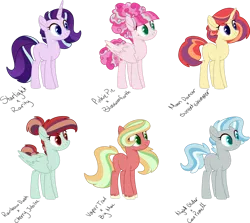 Size: 1280x1144 | Tagged: safe, artist:leaf-in-thewind, derpibooru import, oc, unofficial characters only, earth pony, pegasus, pony, unicorn, crack ship offspring, earth pony oc, horn, image, magical lesbian spawn, offspring, parent:big macintosh, parent:blossomforth, parent:cherry jubilee, parent:coco pommel, parent:moondancer, parent:night glider, parent:pinkie pie, parent:rainbow dash, parent:rarity, parent:starlight glimmer, parent:sunset shimmer, parent:vapor trail, parents:cherrydash, parents:cocoglider, parents:moonset, parents:pinkieforth, parents:starity, parents:vapormac, pegasus oc, png, simple background, transparent background, unicorn oc, wings