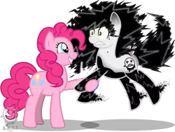 Size: 1600x1200 | Tagged: safe, artist:amgiwolf, derpibooru import, pinkie pie, oc, oc:amgi, earth pony, pony, duo, earth pony oc, eyelashes, female, holding hooves, hoof fluff, image, mare, png, simple background, static electricity, transparent background