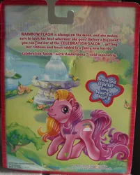 Size: 1192x1480 | Tagged: safe, derpibooru import, rainbow flash, backcard, backcard story, flower, fountain, g3, image, implied amberlocks, jpeg, lilypad, official, super long hair pony, text