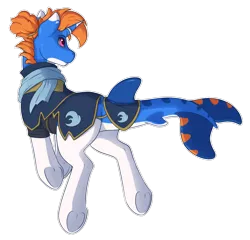 Size: 1883x1807 | Tagged: safe, artist:ailoy4, derpibooru import, oc, oc:arcane waves, unofficial characters only, dolphin, dolphin pony, original species, pony, unicorn, clothes, derpibooru exclusive, horn, horn ring, image, jewelry, male, png, ring, stallion, underhoof