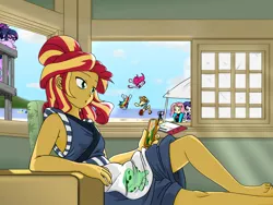 Size: 2224x1668 | Tagged: safe, artist:batipin, derpibooru import, applejack, fluttershy, pinkie pie, rainbow dash, rarity, sci-twi, sunset shimmer, twilight sparkle, equestria girls, :3, applejack's beach shorts swimsuit, barefoot, beach, beach shorts swimsuit, bikini, camera, clothes, feet, female, fluttershy's beach shorts swimsuit, glasses, humane five, humane seven, humane six, image, jpeg, jumping, mobile phone, nintendo switch, phone, rainbow dash's beach shorts swimsuit, rarity's beach shorts swimsuit, running, sandals, sitting, smartphone, solo focus, squirrel game, sunset sushi, swimsuit, video game, wetsuit, wiggling toes