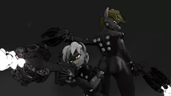 Size: 1920x1080 | Tagged: safe, artist:queen-razlad, derpibooru import, oc, oc:napersnik, oc:trestle, unofficial characters only, anthro, earth pony, futuristic, gantz, gun, image, png, simple background, skintight clothes, twins, weapon
