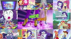 Size: 1989x1113 | Tagged: safe, derpibooru import, edit, edited screencap, editor:quoterific, screencap, applejack, fluttershy, lemon zest, pinkie pie, rainbow dash, rarity, sci-twi, sour sweet, sugarcoat, sunny flare, sunset shimmer, twilight sparkle, dance magic, equestria girls, spoiler:eqg specials, car wash, clothes, converse, crying, dance magic (song), eyes closed, fainting couch, female, food, gasp, glasses, humane five, humane seven, humane six, ice cream, image, one eye closed, open mouth, png, shocked, shoes, spoon, teeth