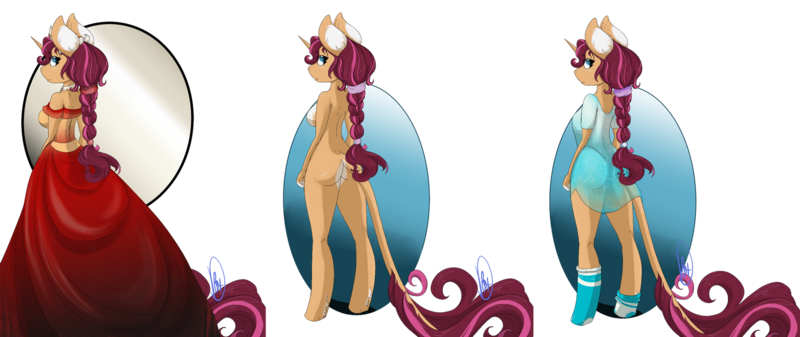 Size: 1600x673 | Tagged: questionable, artist:daniefox, derpibooru import, oc, oc:breezie knoll, unofficial characters only, anthro, unguligrade anthro, unicorn, breasts, clothes, dress, female, image, nudity, png, see-through, simple background, socks, solo, solo female, transparent background