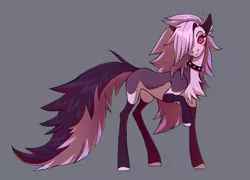 Size: 3233x2323 | Tagged: safe, artist:1an1, derpibooru import, ponified, pony, blushing, chest fluff, choker, hair over one eye, helluva boss, hoof hold, image, looking at you, loona (helluva boss), pale belly, png, raised hoof, red eyes, spiked choker, standing