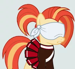 Size: 642x591 | Tagged: safe, derpibooru import, screencap, shimmy shake, earth pony, pony, 2 4 6 greaaat, blindfold, cheerleader outfit, clothes, dress with skirt, female, image, pleated skirt, png, skirt, solo